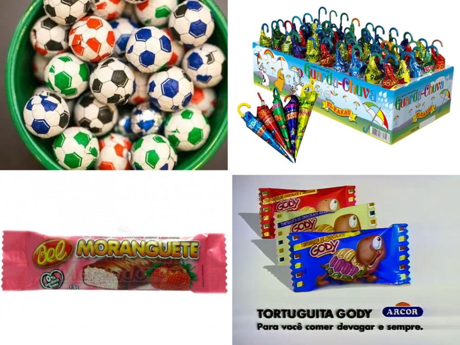 Relembre chocolates dos anos 80 e 90 que marcaram a infância 10 chocolates dos anos 80 e 90 bolinha de futebol guarda chuva morangueti tortuguita